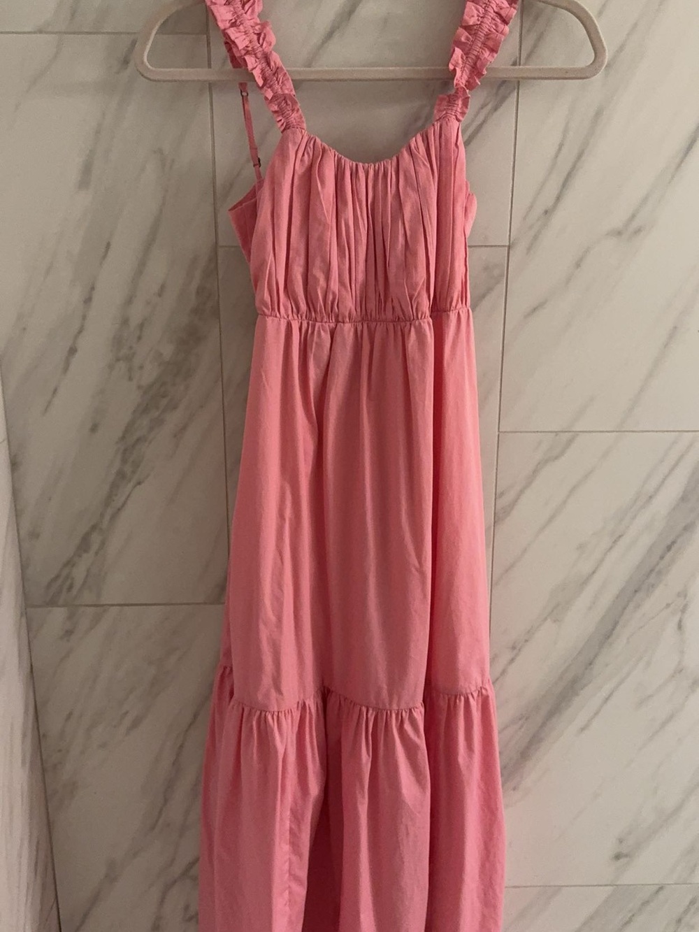 Abercrombie and Fitch Pink Ruffle-Strap Tie Back Maxi Dress Size XXS (fit xxs-s)